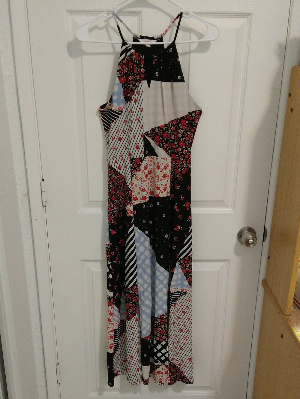 Women's Black Floral Patchwork Maxi Dress